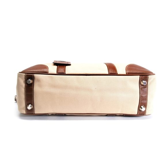 Prada Beige Canvas and Saffiano Leather Briefcase Bag - Picture 3 of 9